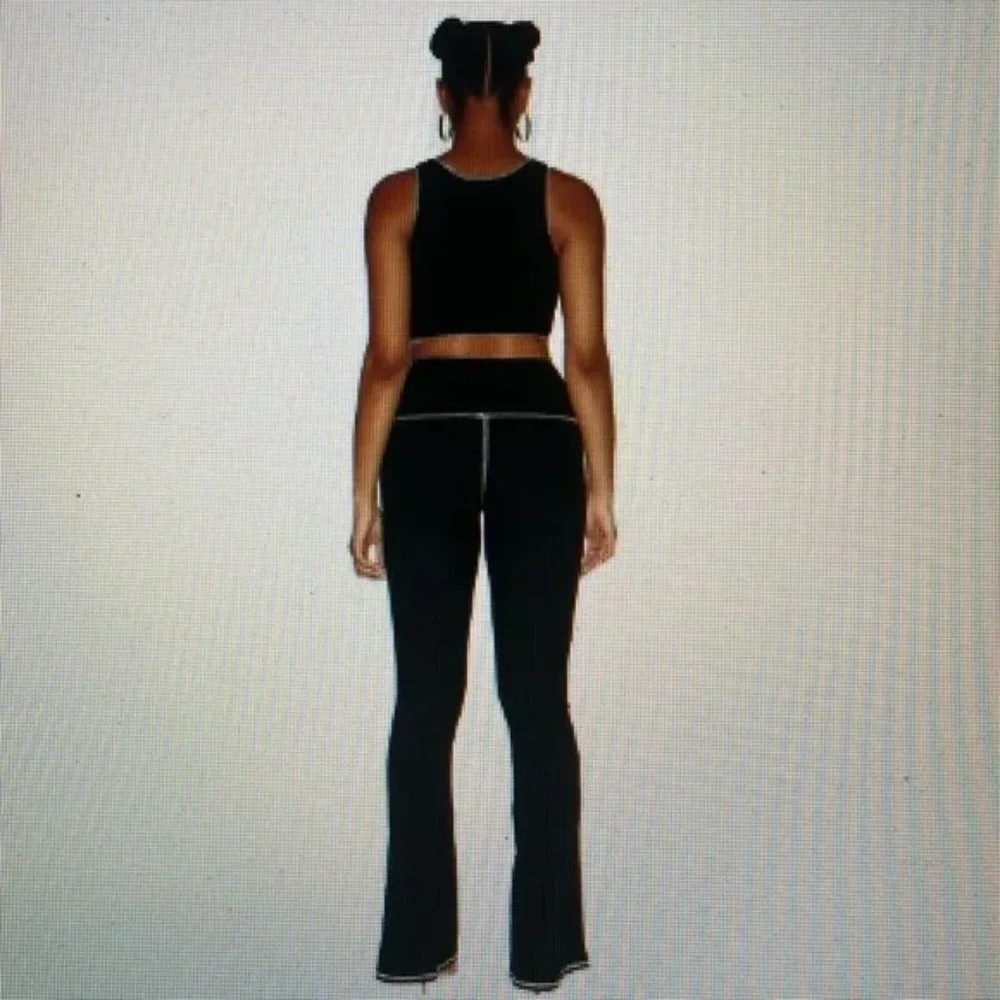 NWT NAKED WARDROBE S Tall Black White High Rise Flared Thermal Style Pants NEW - Picture 3 of 4